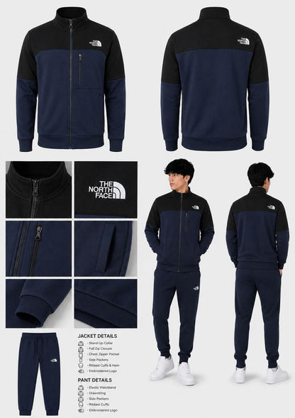 The North Face Men's Tracksuit Pack of 2 – Black & Dark Navy Blue | Full-Zip Jacket & Straight-Fit Trousers