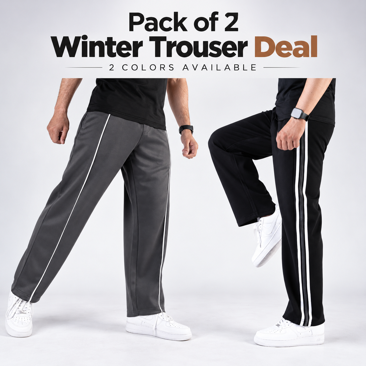 Pack of 2 Premium Scuba (PK) Winter Trouser | Soft and Reliable - Black Stripes and Grey Line