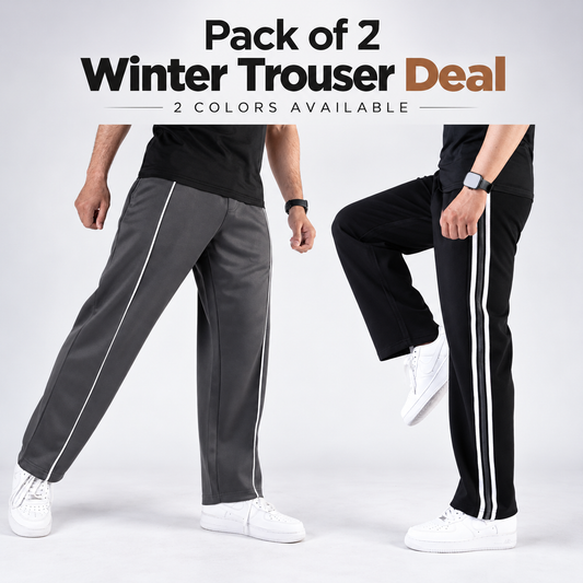 Pack of 2 Premium Scuba (PK) Winter Trouser | Soft and Reliable - Black Stripes and Grey Line