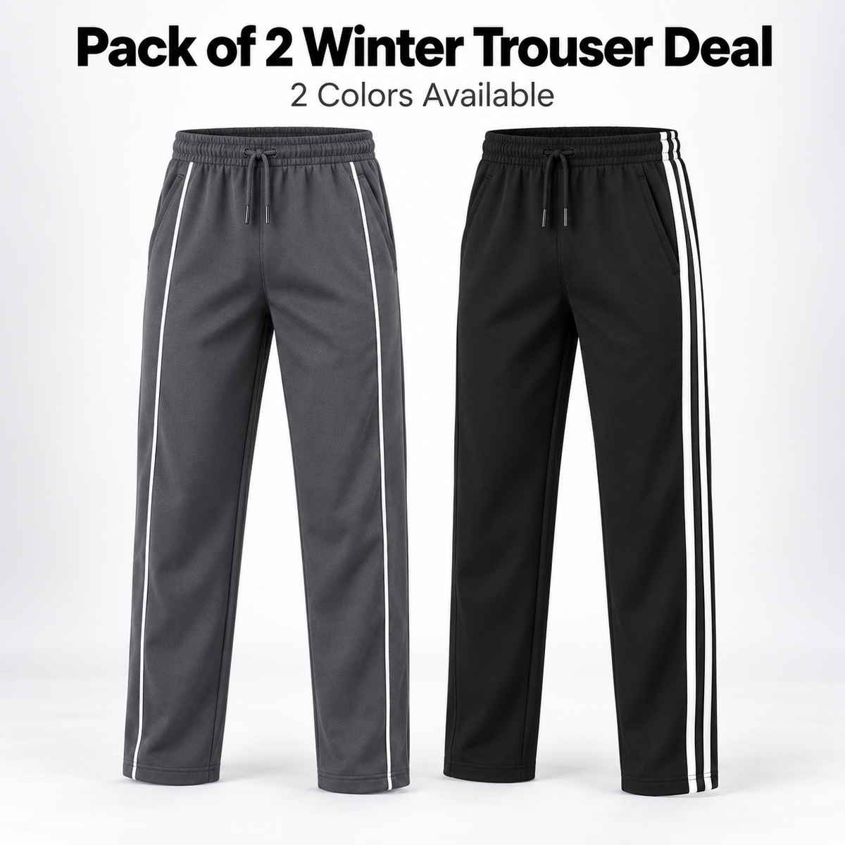 Pack of 2 Premium Scuba (PK) Winter Trouser | Soft and Reliable - Black Stripes and Grey Line