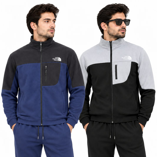 Pack of 2 North Face Premium Imported Fleece Zippers Only | Blue/Black & Black/Grey