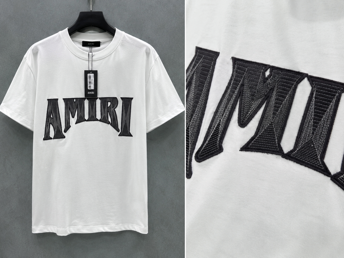 AMIRI Premium Embroidered Logo T-Shirt -  Imported Quality White