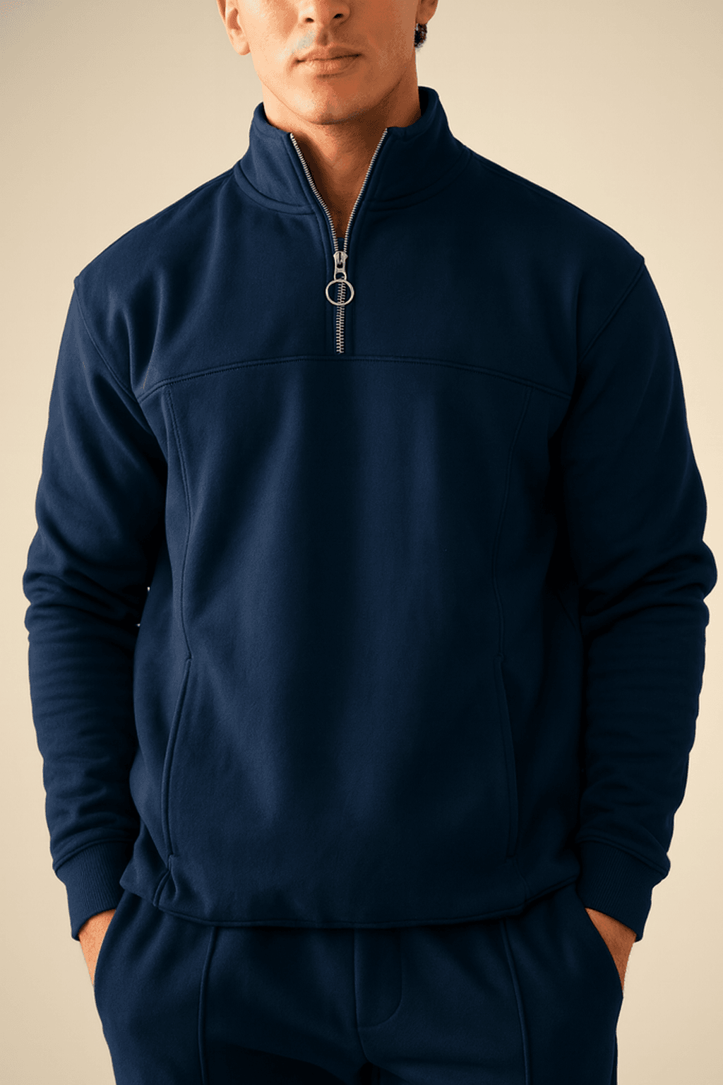 Quarter Zipper Sweatshirt-Navy Blue image 0