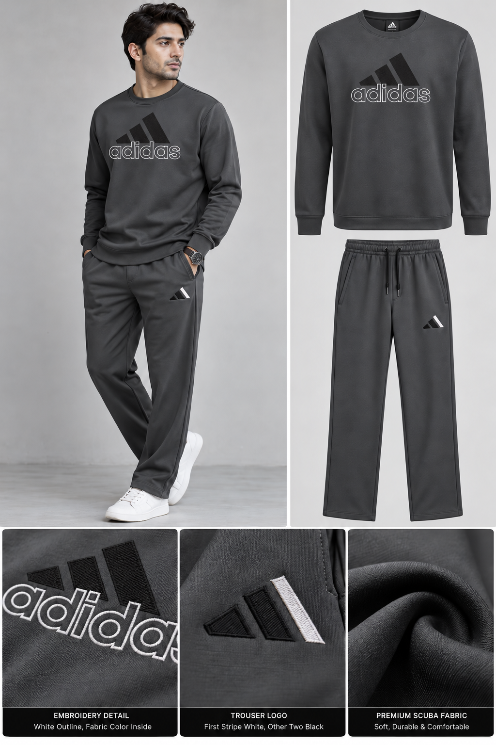 Polyster Fleece Adidas Track Suit - Dark Grey