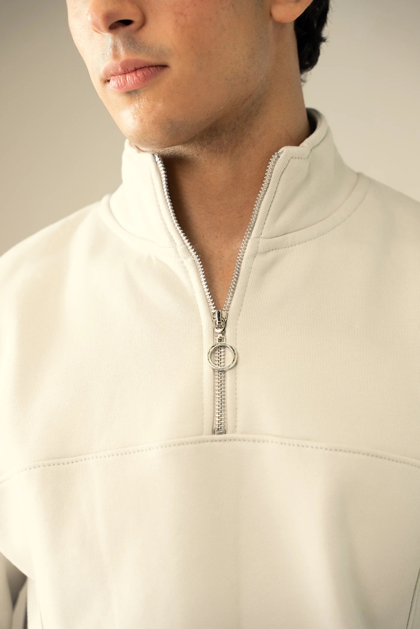 Quarter Zipper Sweatshirt-Off White image 3