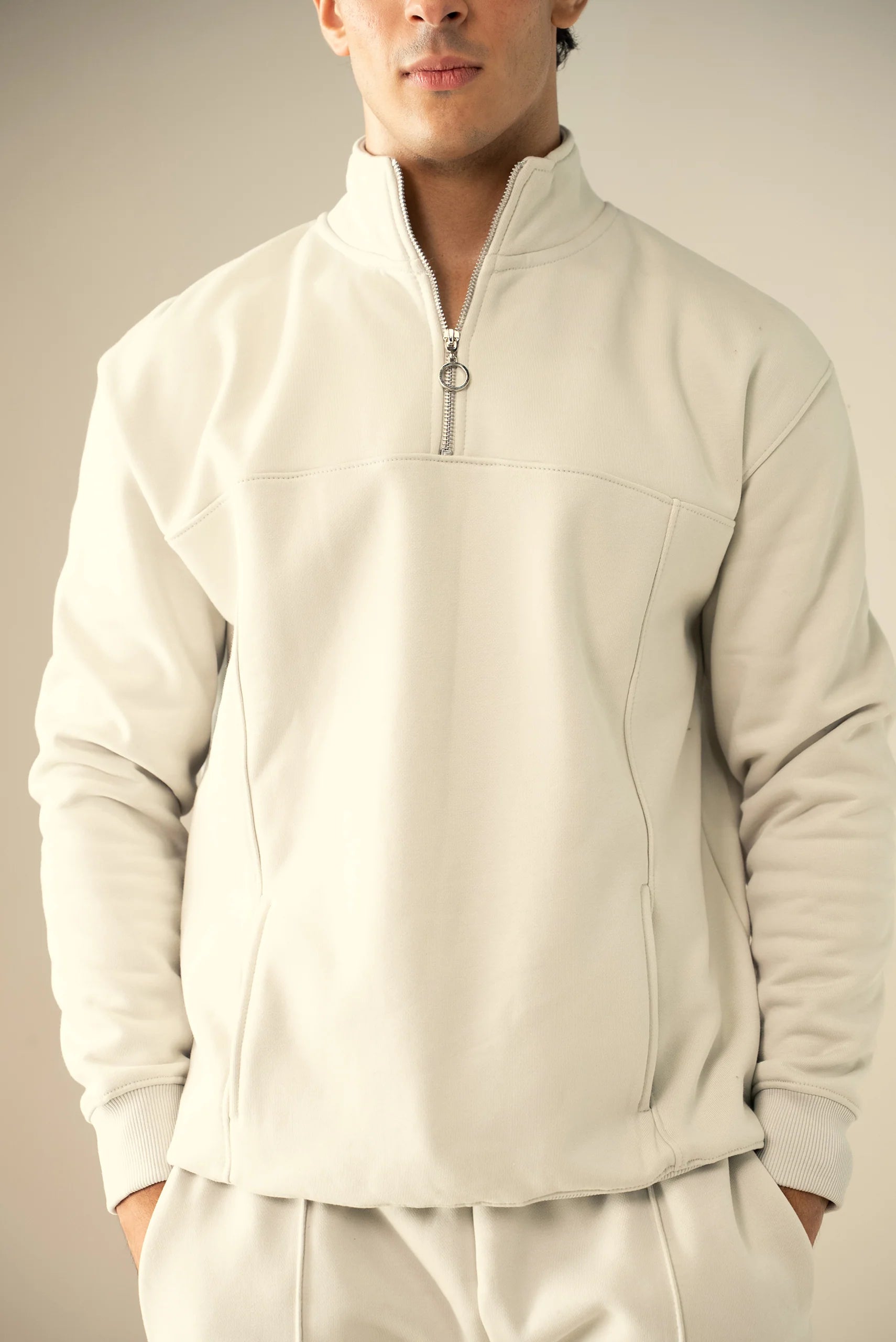 Quarter Zipper Sweatshirt-Off White image 0