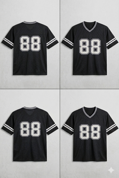 88 Printed Mesh Summer T Shirt - Black with White Stripes