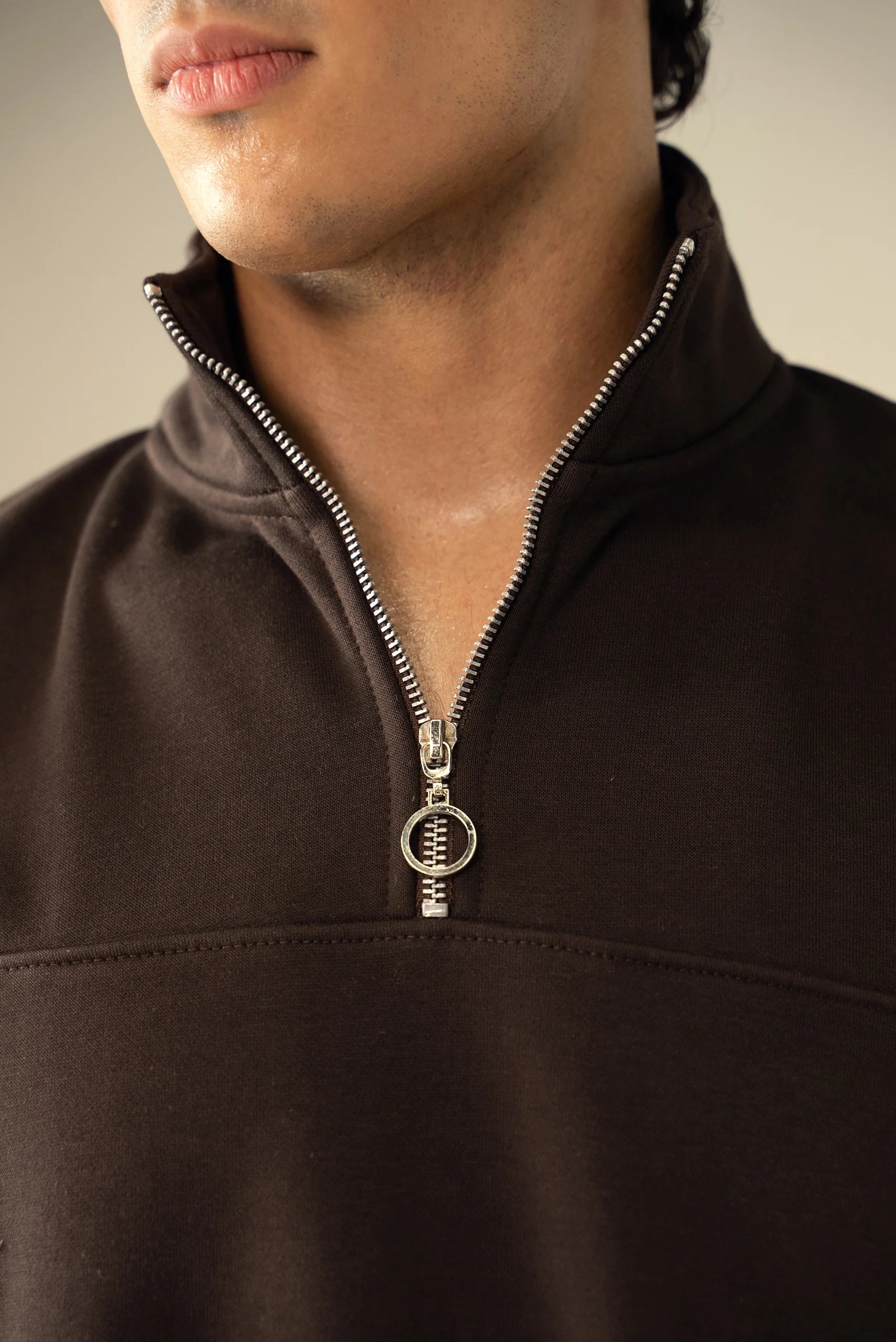 Quarter Zipper Sweatshirt-Brown image 2