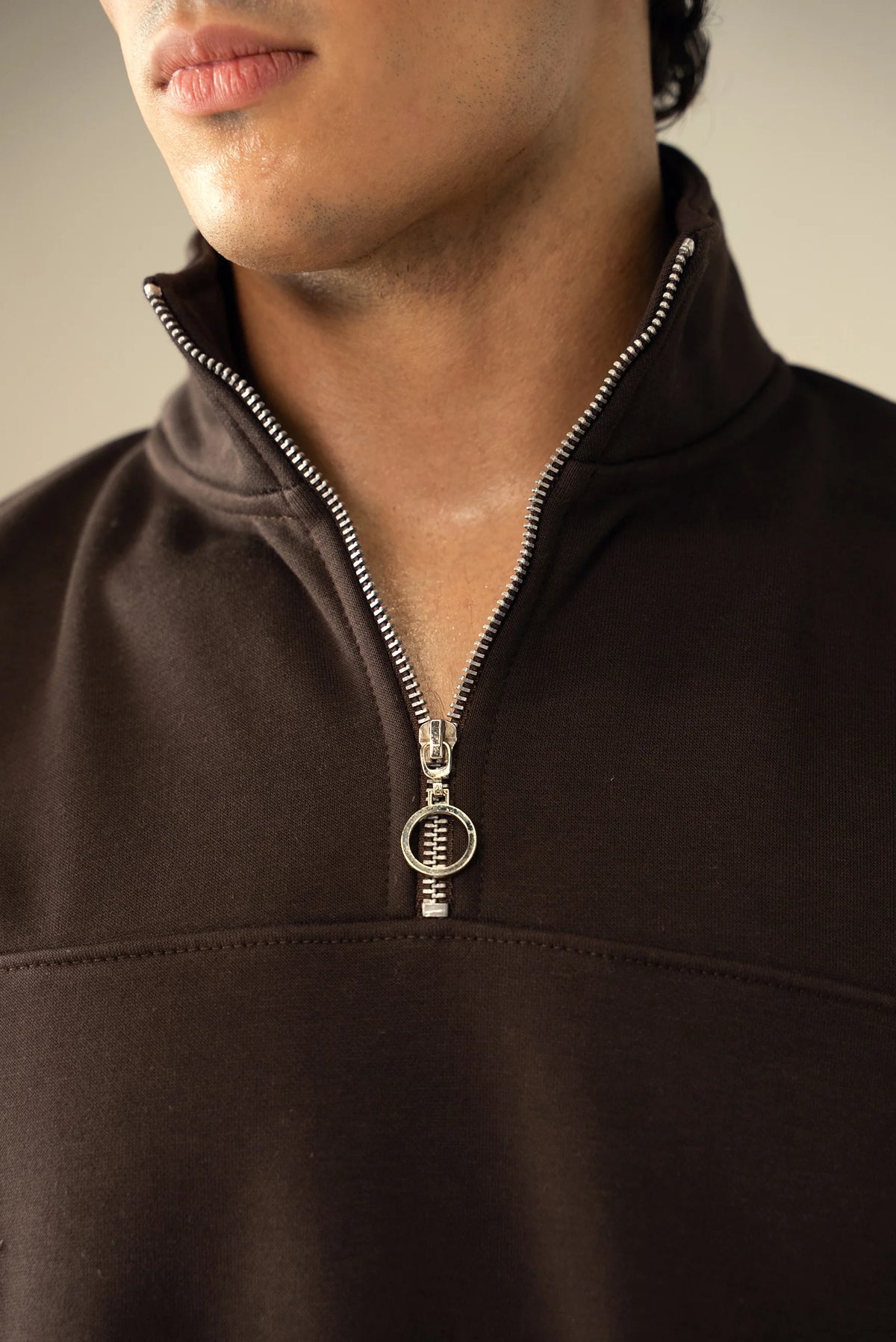 Quarter Zipper Sweatshirt-Brown image 2