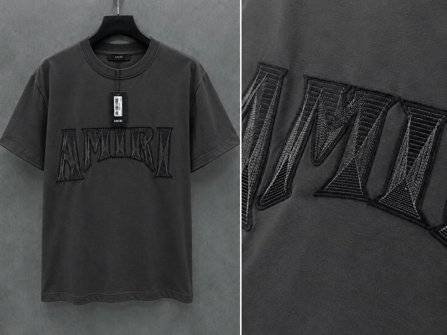 AMIRI Premium Embroidered Logo T-Shirt -  Imported Quality Grey (Pre Order)
