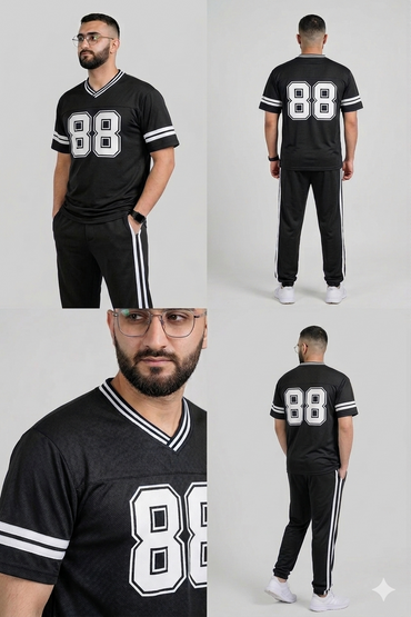 88 Printed Mesh Summer T Shirt - Black with White Stripes