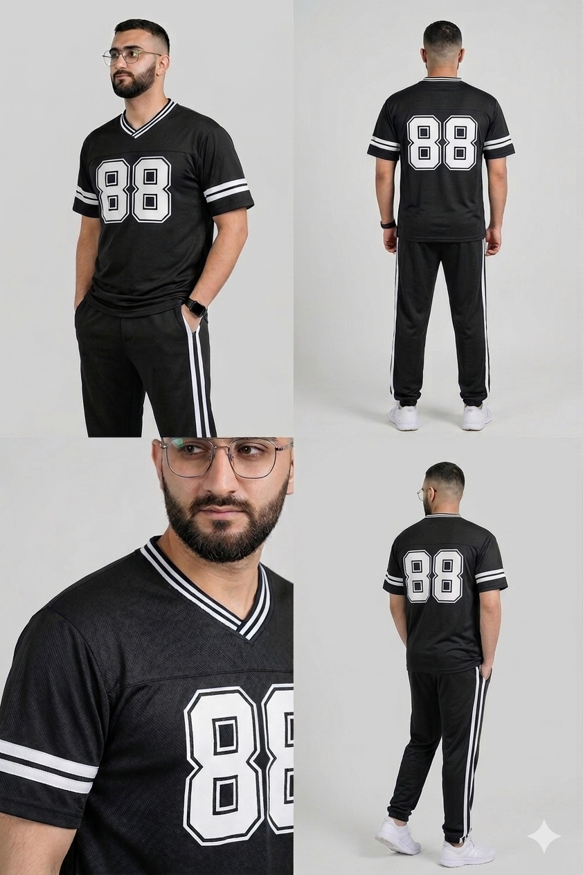 88 Printed Mesh Summer T Shirt - Black with White Stripes