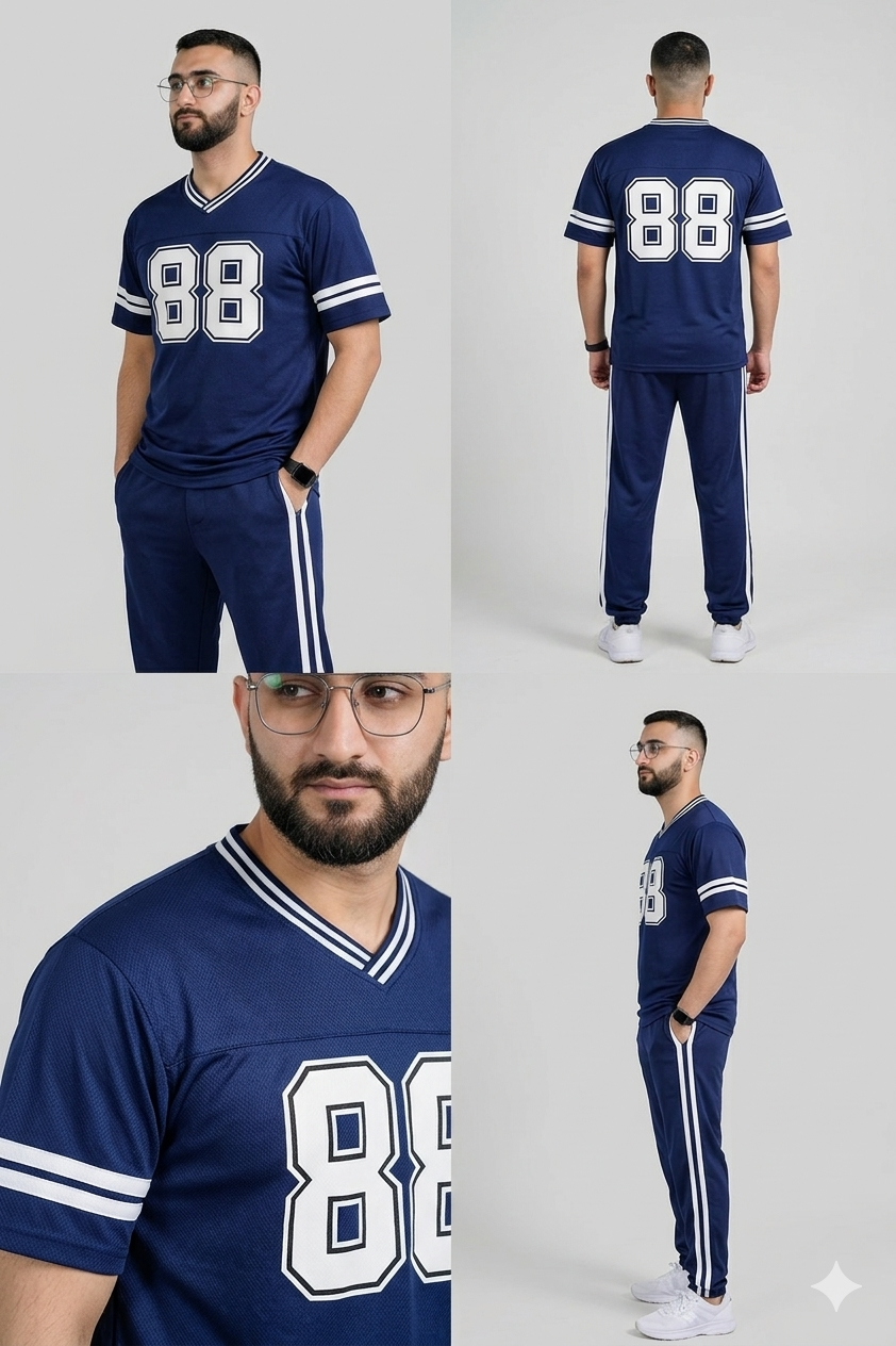 88 Printed Track Suit - Navy Blue with White Stripes