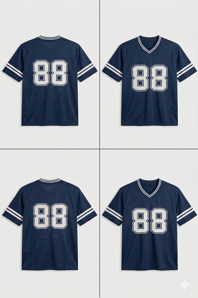 88 Printed Mesh Summer T Shirt - Navy Blue with White Stripes