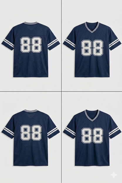 88 Printed Mesh Summer T Shirt - Navy Blue with White Stripes
