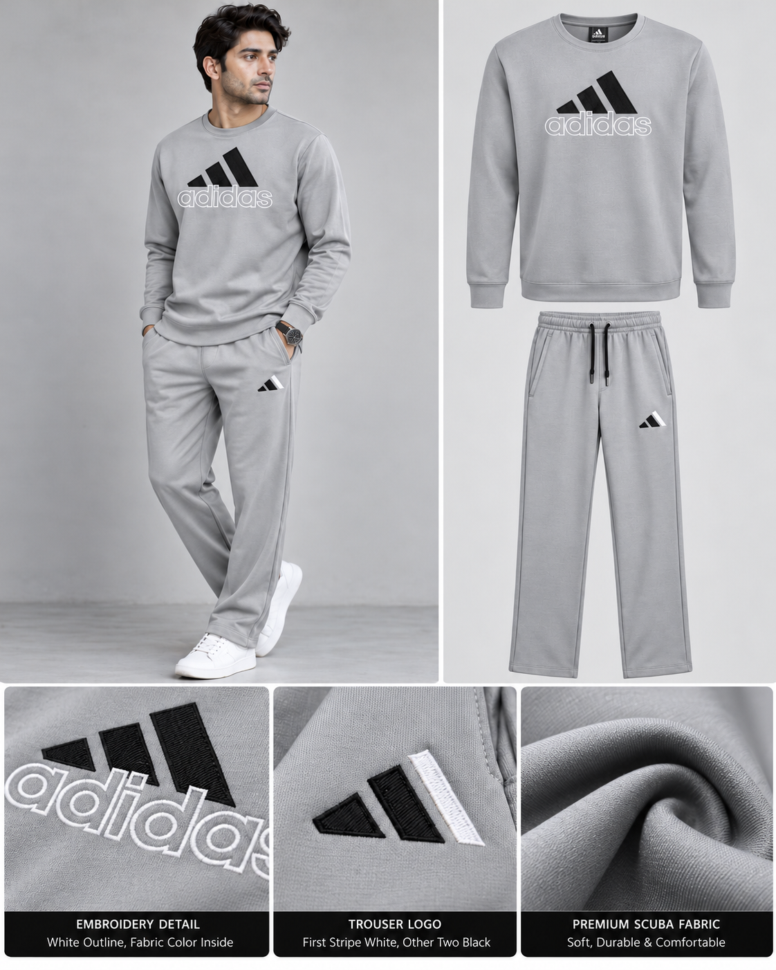 Polyster Fleece Adidas Track Suit - Silver
