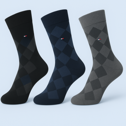 Pack of 3 | Tommy Hilfiger Long Socks | Box Design | Multi-Color | Premium Quality