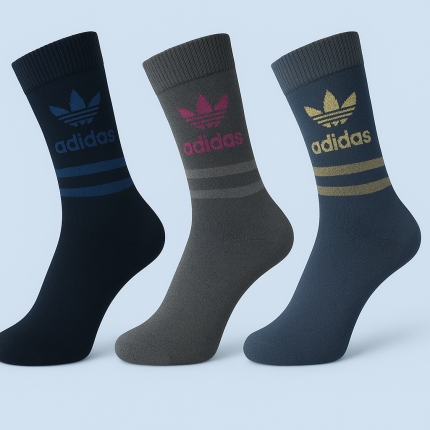Pack of 3 Adidas Casual Long Socks | High Quality | Multi-Color